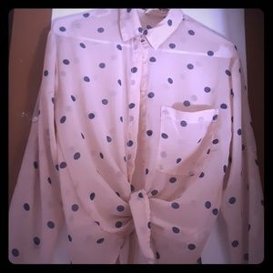 Pink with blue polka dot blouse